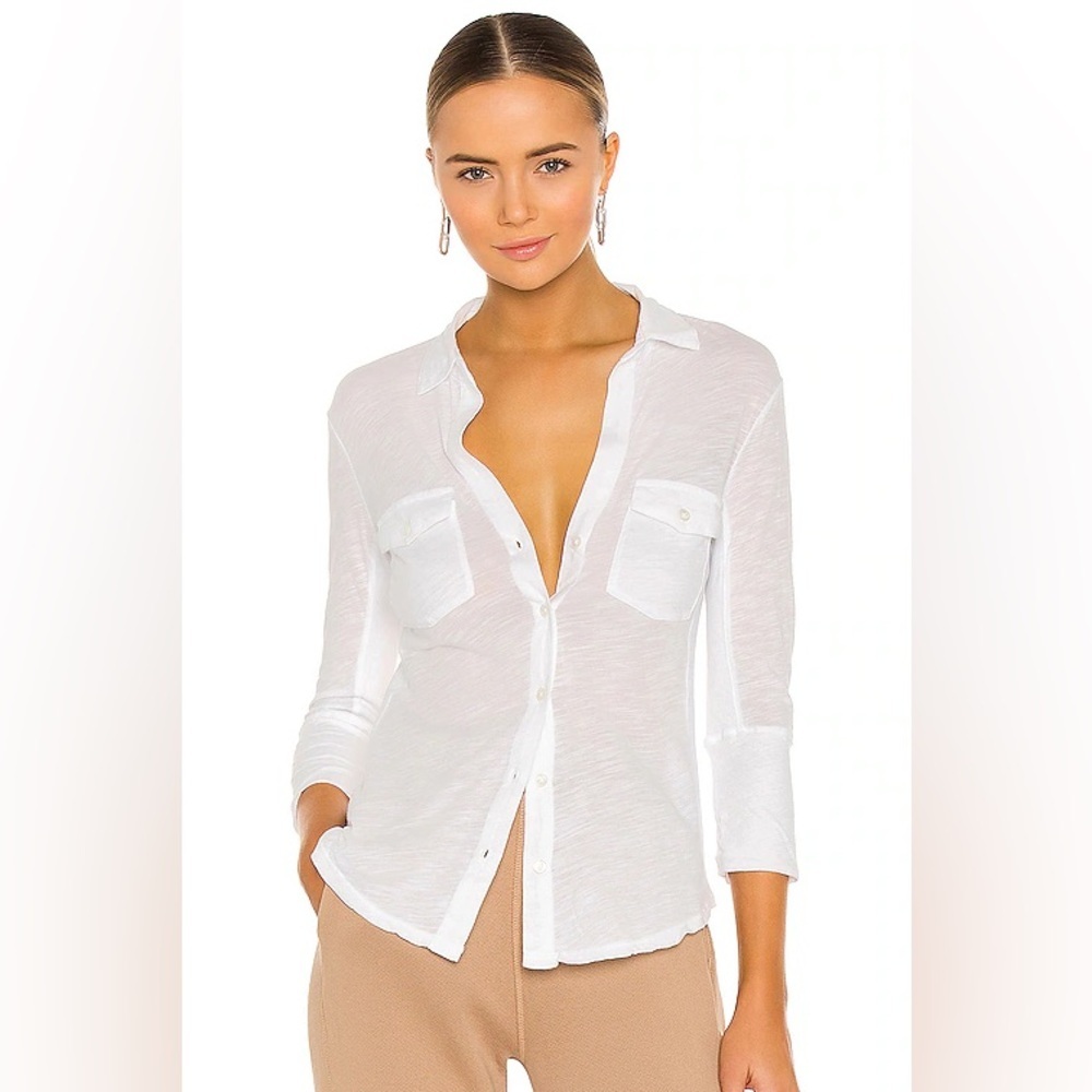 James Perse Slub Side Panel Button Front Shirt In… - image 1